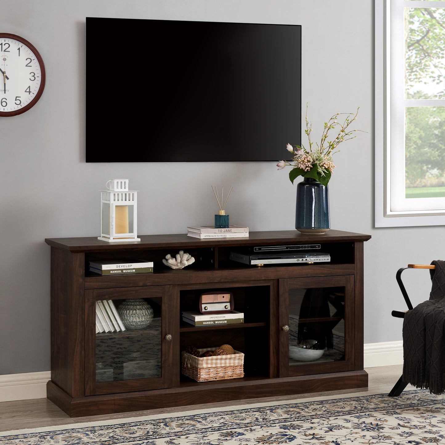 Farmhouse TV Stand for TVs up to 65" - Brown Media Console 60"