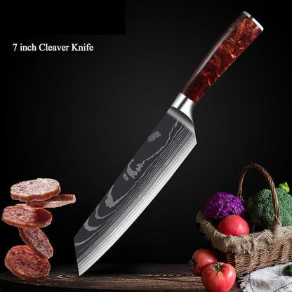 Premium Cutlery | Damascus Steel | with Red Resin Handles Kitchen Knives Set | Ectron Online