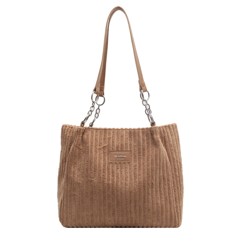 Casual Corduroy Shopper Tote with Zipper Retro Large Capacity Shoulder Bag Casual | Ectron Online