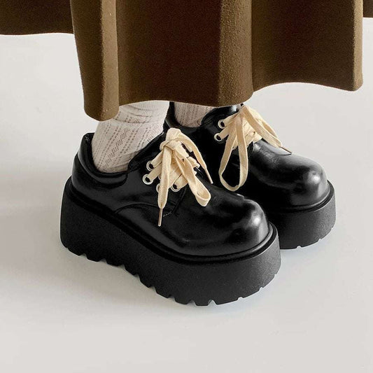 Retro British Matte Black Leather Shoes - Thick Sole Retro British Matte Black Thick Sole Inc | Ectron Online