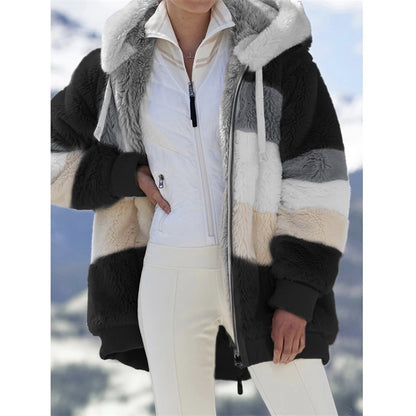 Multicolor Patchwork Hooded Jacket | Trendy Short Fashion Coat Multicolor patchwork hooded short fashio | Ectron Online