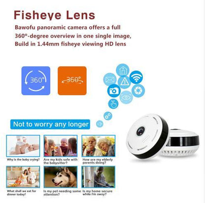 Bawofu panoramic camera with fisheye lens features and images of its uses.