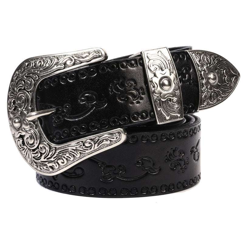 Men's Embossed Mongolian Style Leather Belt Embossed First Layer Cowhide Men's Mongo | Ectron Online