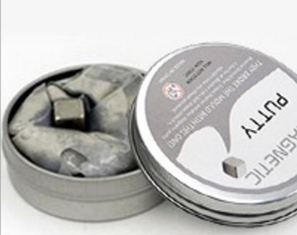 Magnetic clay putty tin with gray putty and cube magnets