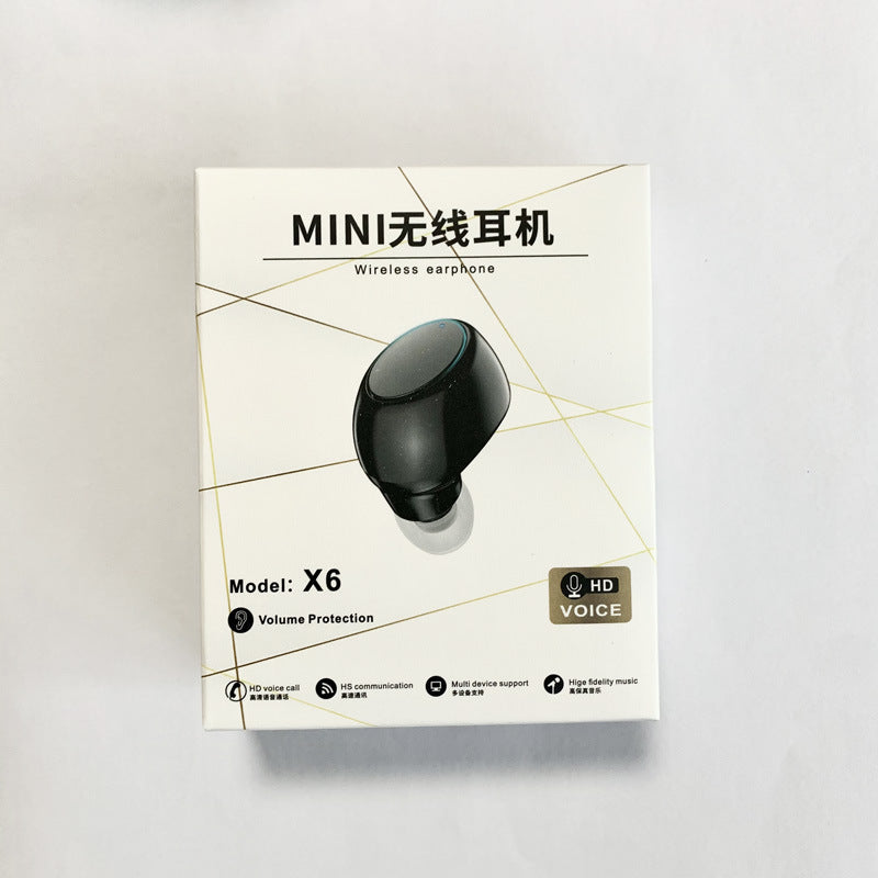 Wireless in-ear headphones retail box showing a black earbud