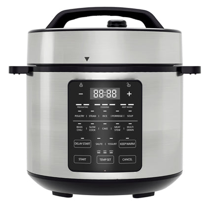 Stainless steel electric pressure cooker with digital control panel and handle