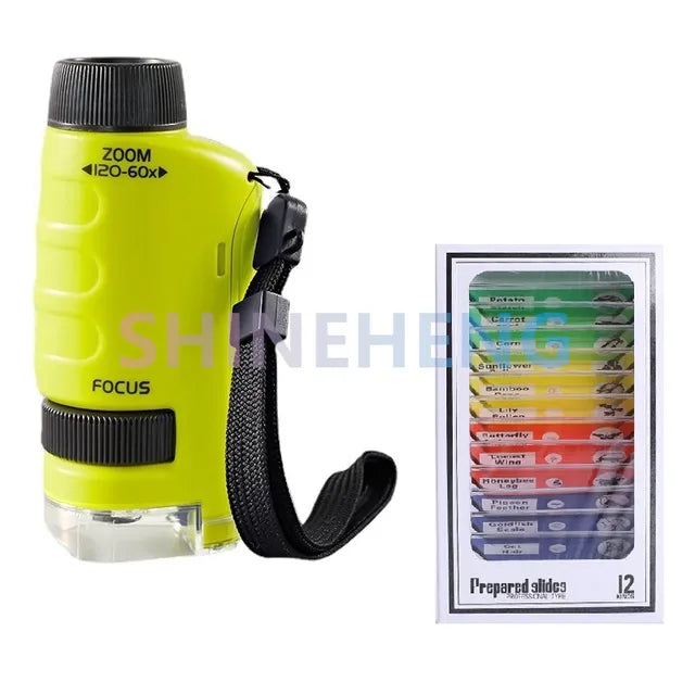 Pocket Microscope Kids Science Toy Kit 60-120x Educational Mini Handheld Microscope with LED Light Outdoor Children Stem Toy - Ectron Online