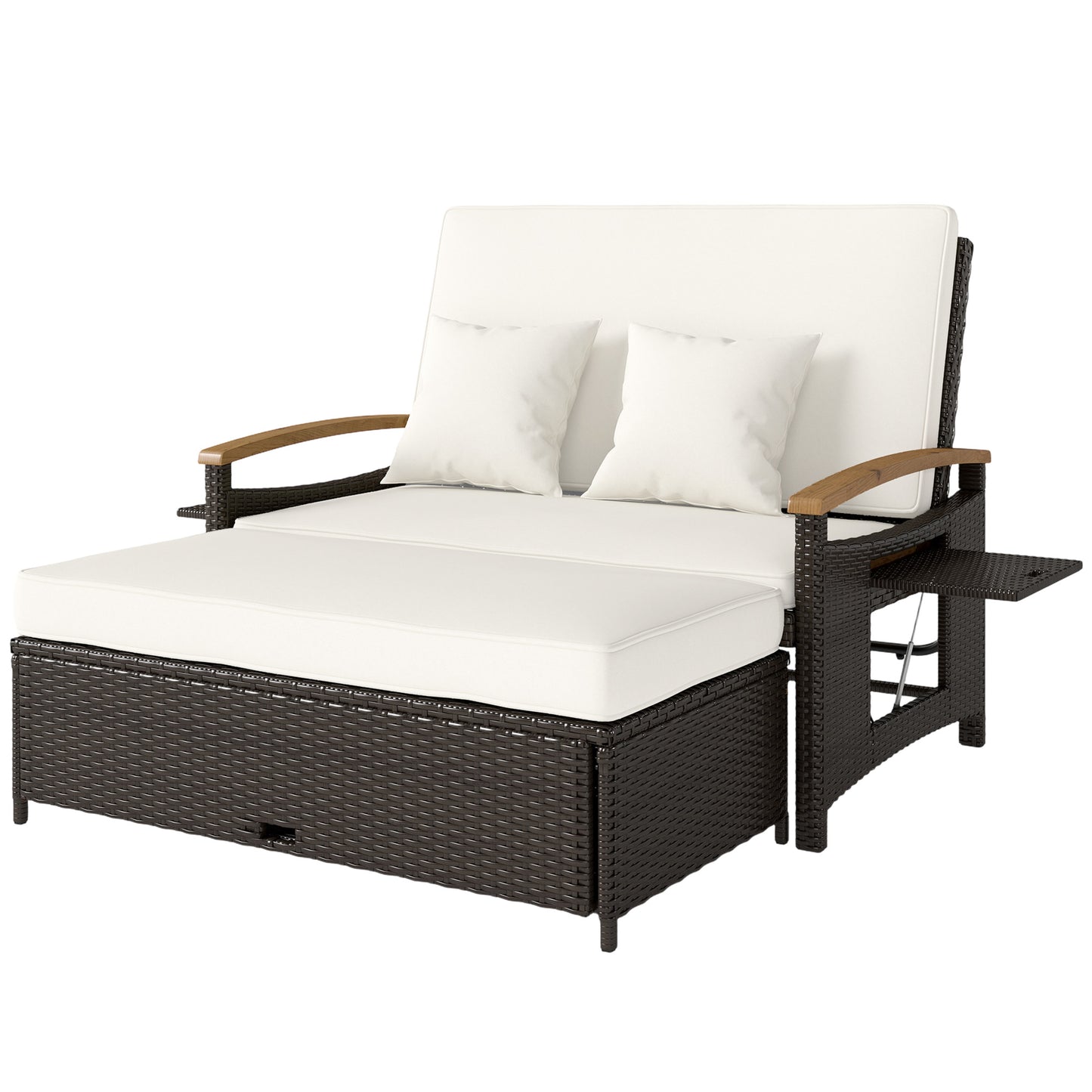 Rattan Outdoor Daybed with Adjustable Backrest | Acacia Wood Accents