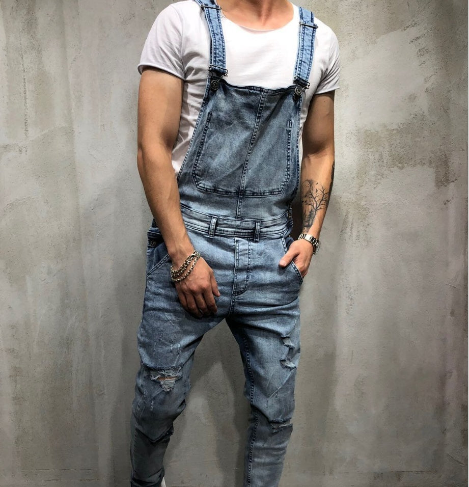 Sling Denim Romper with Torn Jeans Effect Men’s Bottoms | Ectron Online