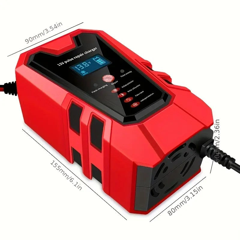 Smart 12V Car & Motorcycle Battery Charger | LCD Display Maintainer