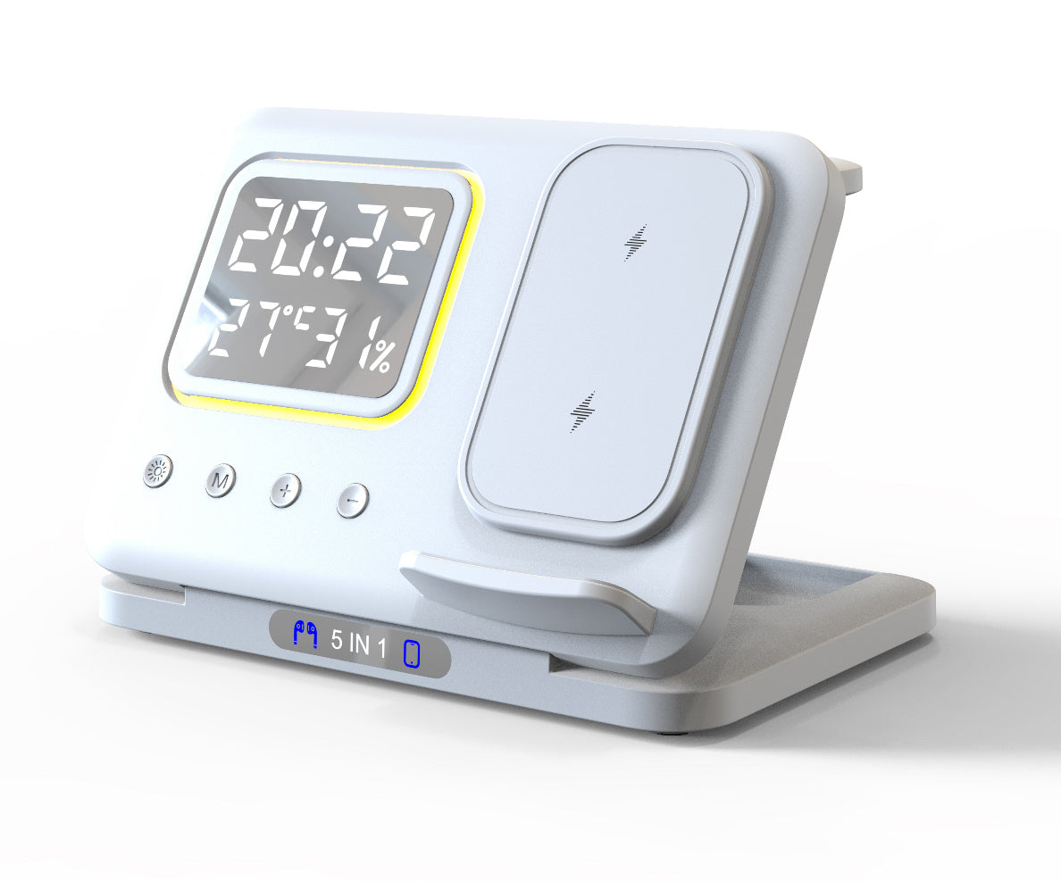5-in-1 Wireless Charger Stand & Alarm Clock 15W Wireless Chargers Stand 5 In1 LED Di | Ectron Online