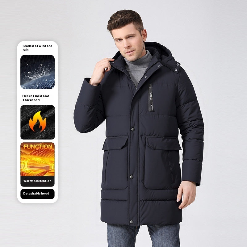 Men's Long Fleece-Lined Coat - Thickened & Cotton-Padded Men's Fleece-lined Thickened Long Sectio | Ectron Online