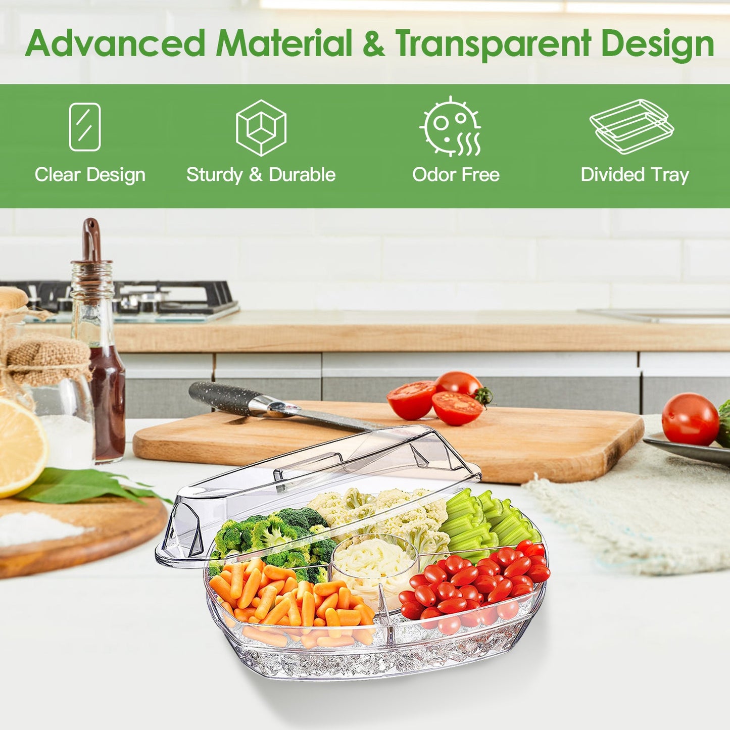 Chilled Fruit & Veggie Serving Tray - 4 Compartment Appetizer Platter