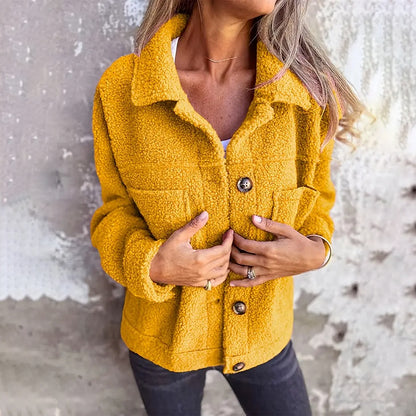 Women's Plus Size Sherpa Jacket | Warm Fleece Lapel Winter Coat Plus Size Women's Solid Color Sherpa Jac | Ectron Online
