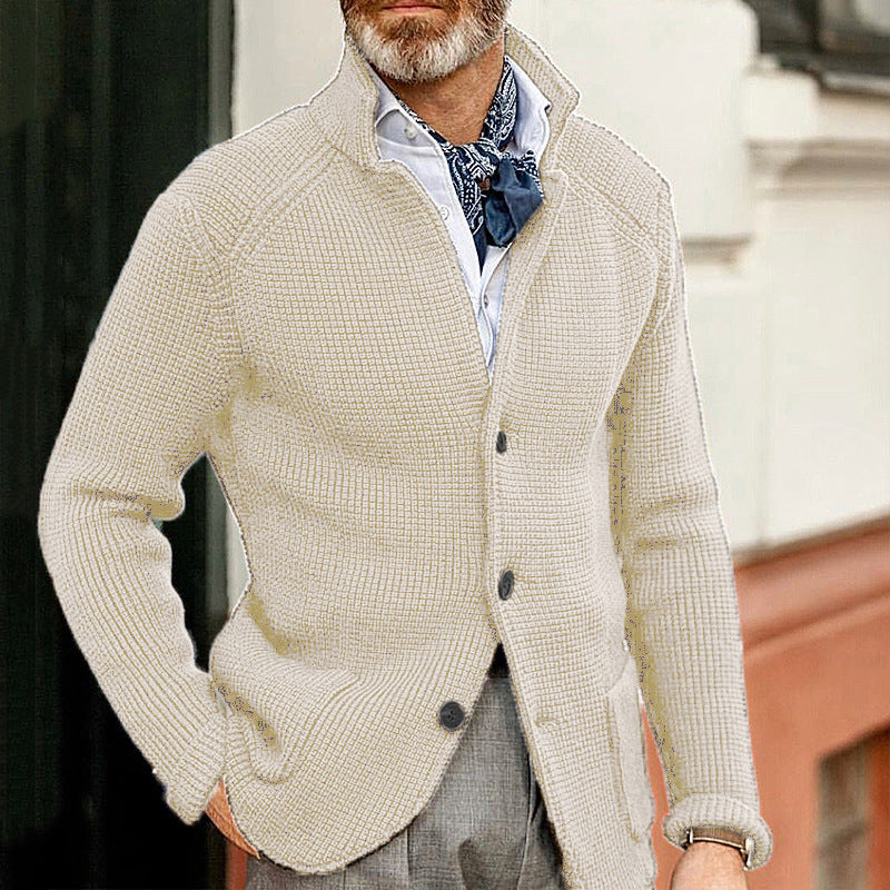 Stand Up Collar Cardigan Men Knitted Jacket