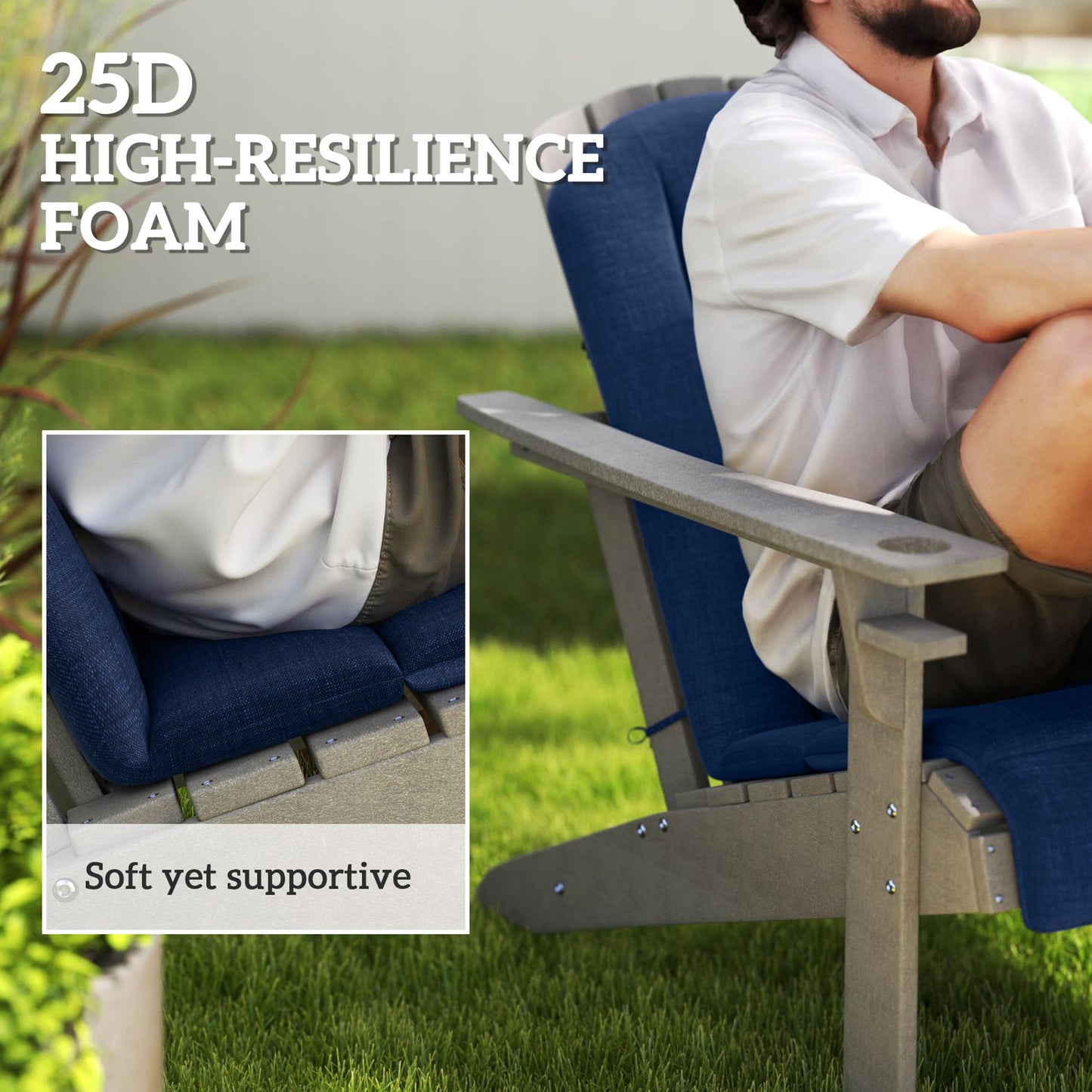 Navy high-back chair cushion with supportive seat and back padding
