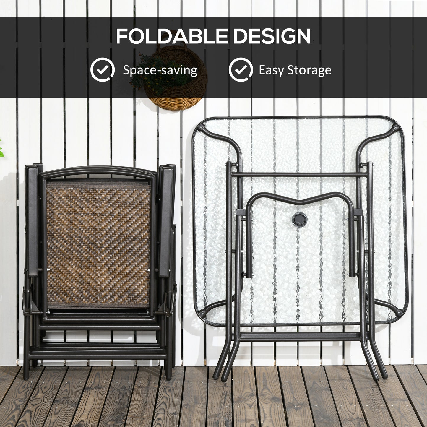 5-Piece Foldable Wicker Patio Dining Set with Umbrella Hole