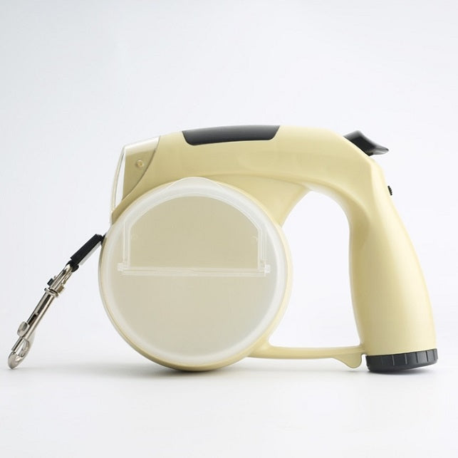 Retractable dog leash and collar with LED unit, light yellow shell, retractable strap and hook