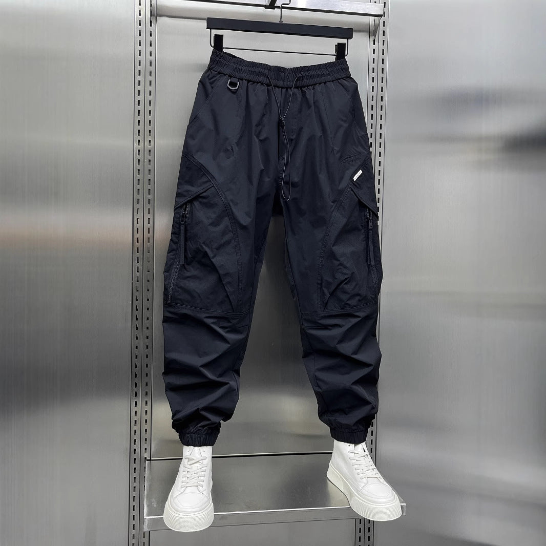 Men's tapered cropped pants, dark navy, drawstring waist and relaxed jogger cuffs