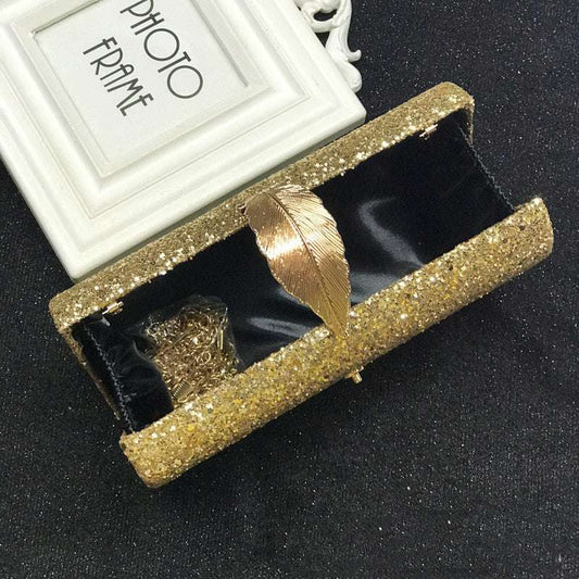 Evening Bag Ladies Clutch Super Shiny  Hardware Leaf Lock