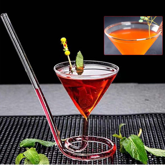 Spiral Cocktail Glass Revolving Martini Creative Long Tail Cocktail Straw Wine Glass For Bar Party Supply Barware