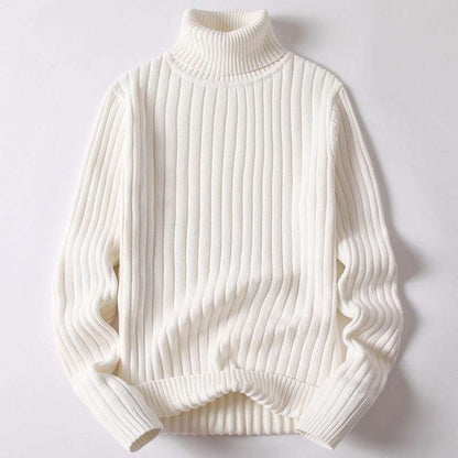 Cream knitted mock-neck base layer undershirt with ribbed collar and cuffs