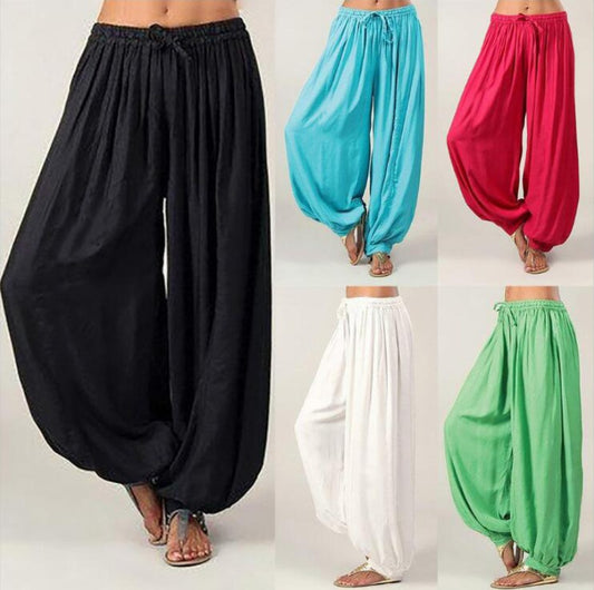 Solid Color Loose Large Size Elastic Band Wide-leg Pants