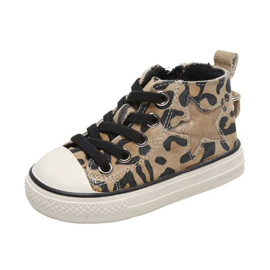 Baby high-top leopard print canvas shoes