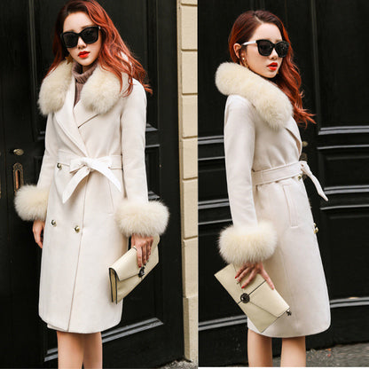 Slim-fit Large Fur Collar Lengthened Thick Woolen Coat