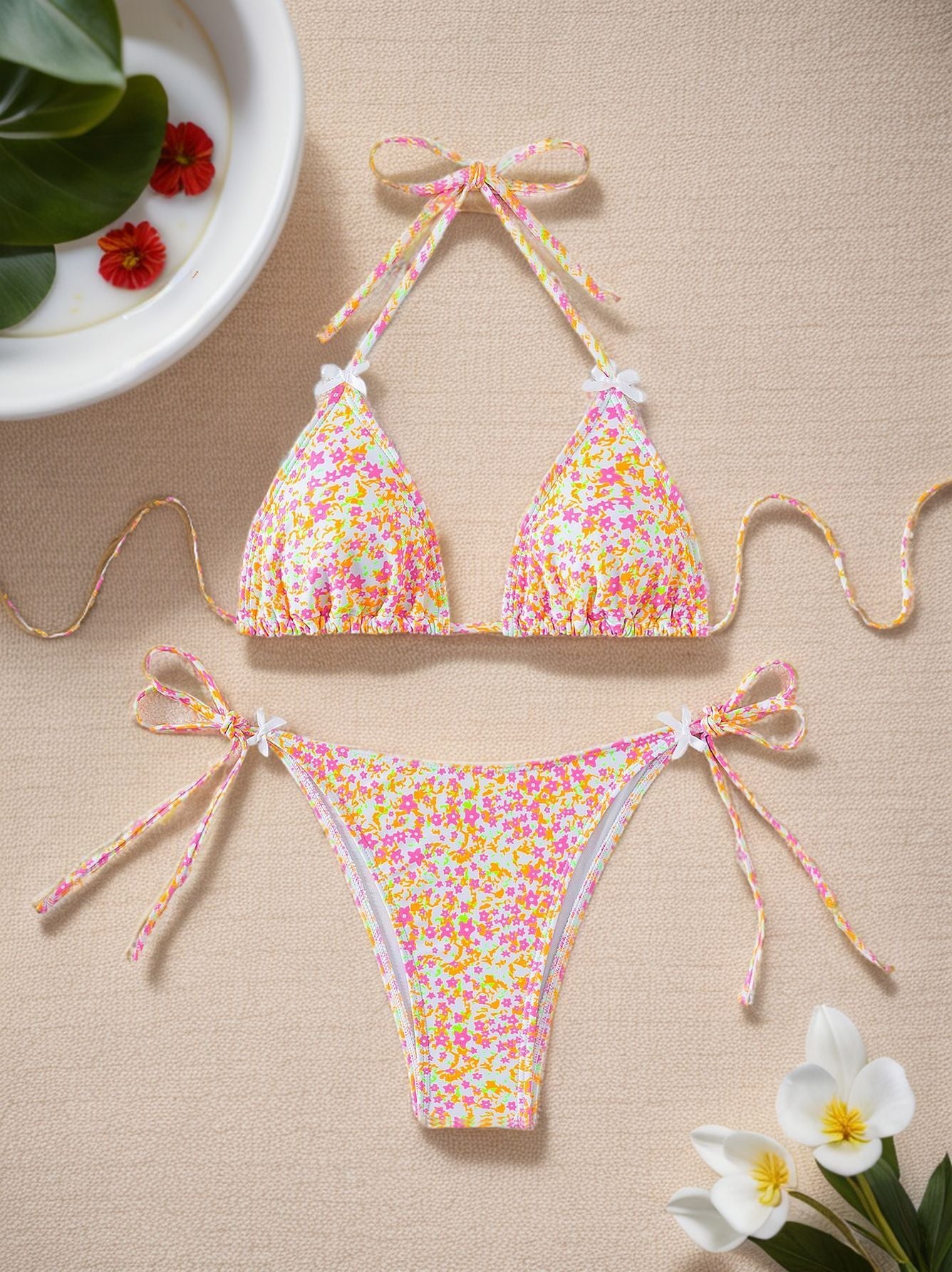 Women Printed Lace-up Bikini Split Swimsuit Swimwear Women Printed Lace-up Bikini Split Swims | Ectron Online