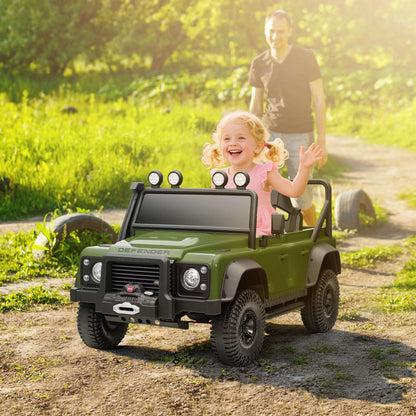 Dark green kids electric ride-on SUV with windshield and four front lamps
