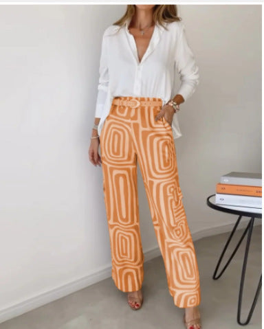 Women's Casual Long-sleeved Lapel Shirt Printed Wide-leg Pants Suit Women's Casual Long-sleeved Lapel Shirt | Ectron Online