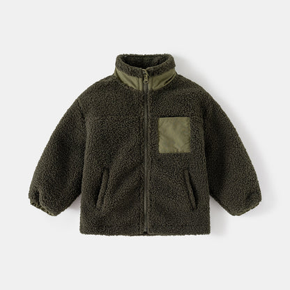 Boys' Thickening Coat Fleece Stand Collar Stitching
