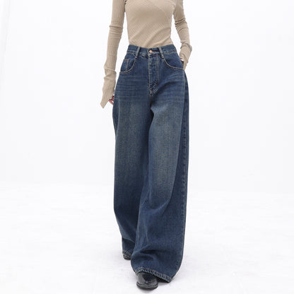 Retro Wide Leg Jeans Women's High Waist Loose Straight Mopping Pants