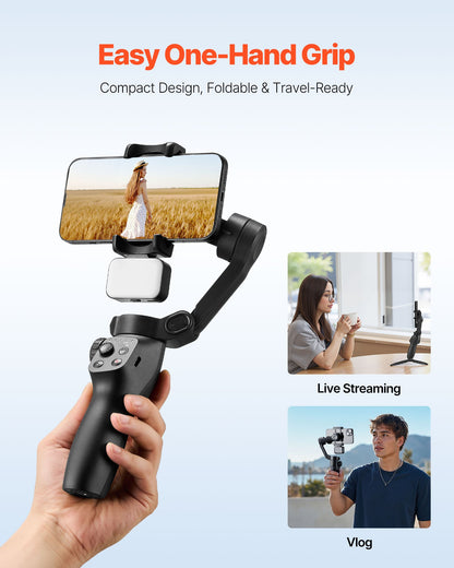 3-Axis Phone Gimbal Stabilizer | Smartphone Gimbal with Fill Light 3-Axis Phone Gimbal Stabilizer For Smart | Ectron Online