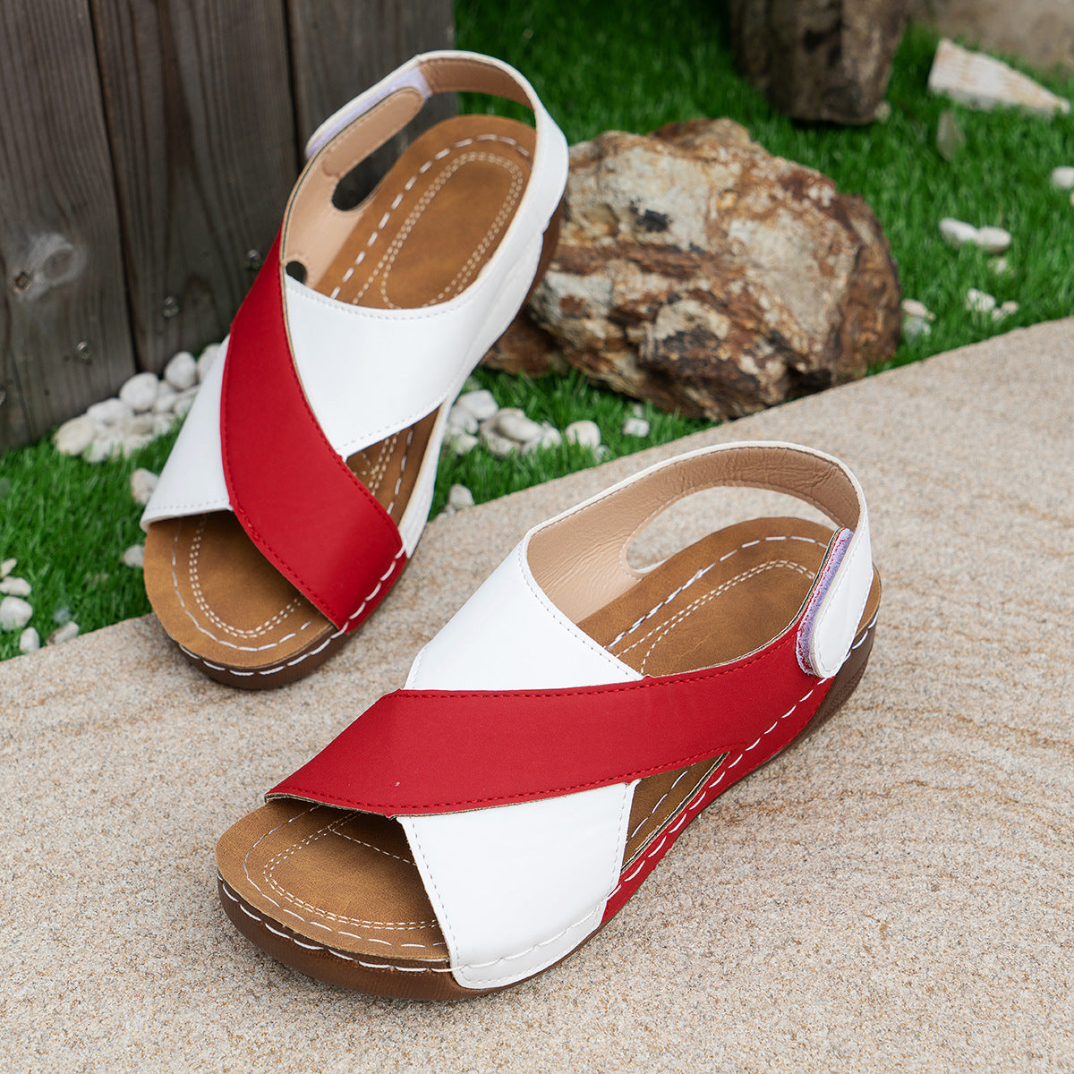 Summer Wedges Sandals – Colorblock Cross-Strap Roman Shoes Summer Wedges Sandals With Colorblock Cr | Ectron Online