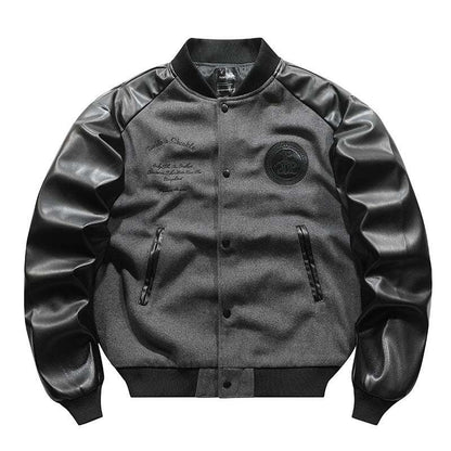 American Retro Woolen Coat Stitching Embroidered Flight Jacket