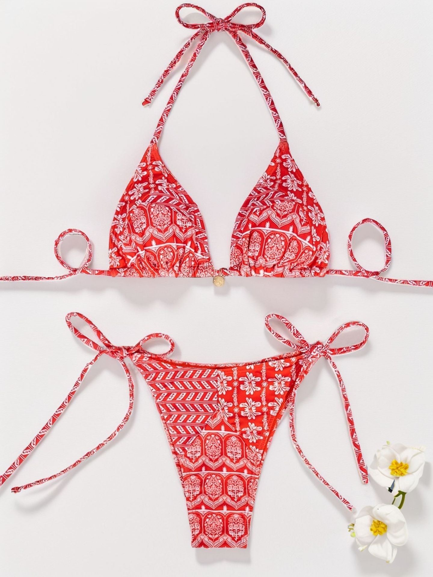 Women Printed Lace-up Bikini Split Swimsuit Swimwear Women Printed Lace-up Bikini Split Swims | Ectron Online
