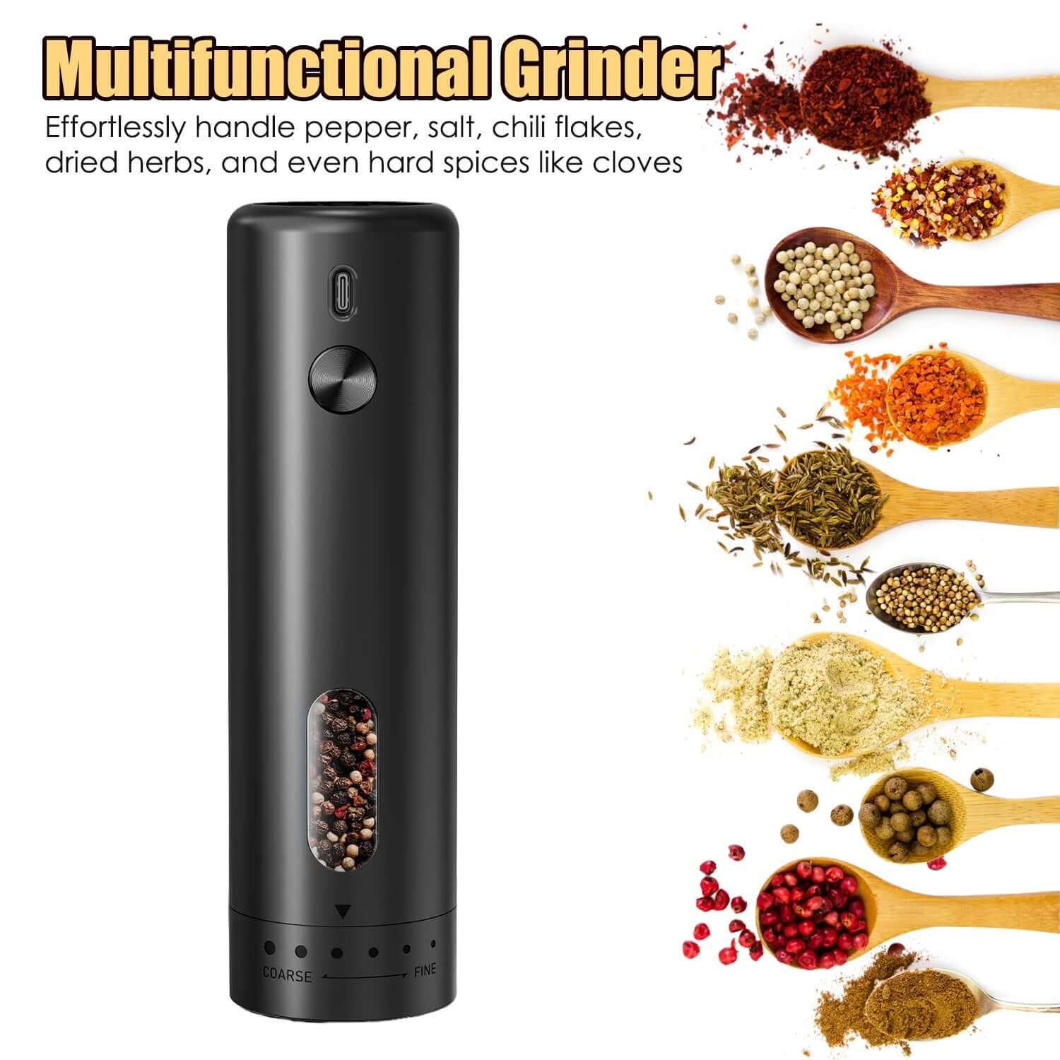 Rechargeable Electric Pepper Grinder - 6 Levels Adjustable Coarseness 1Pc Electric Pepper Grinder USB Recharg | Ectron Online
