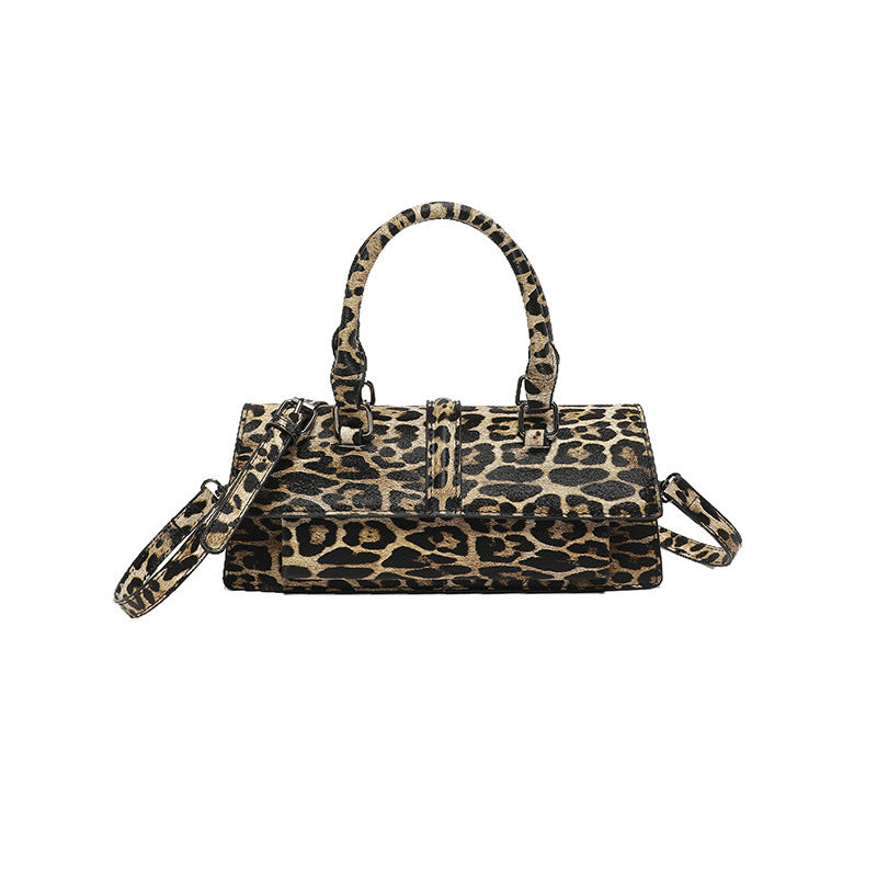 Textured Handbag Personality Leopard-print Shoulder Retro Messenger Bag