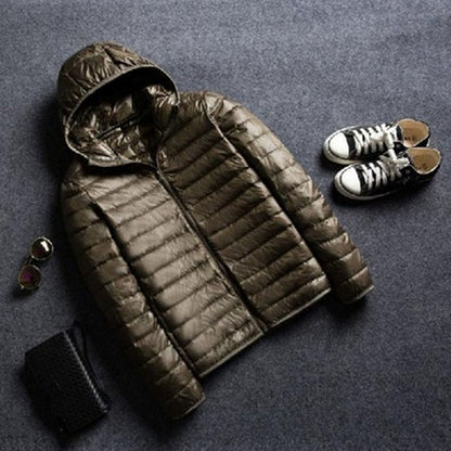 Men's Stand Collar Hooded Short Ultra-thin Down Jacket