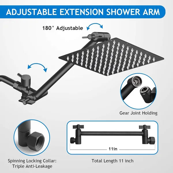 High Pressure Shower Head Combo | 8" Rain & Handheld Matte Black Set