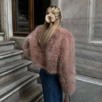 Chic Short Faux Fur Coat Polyester Imitation Fur Women's Short Ca | Ectron Online