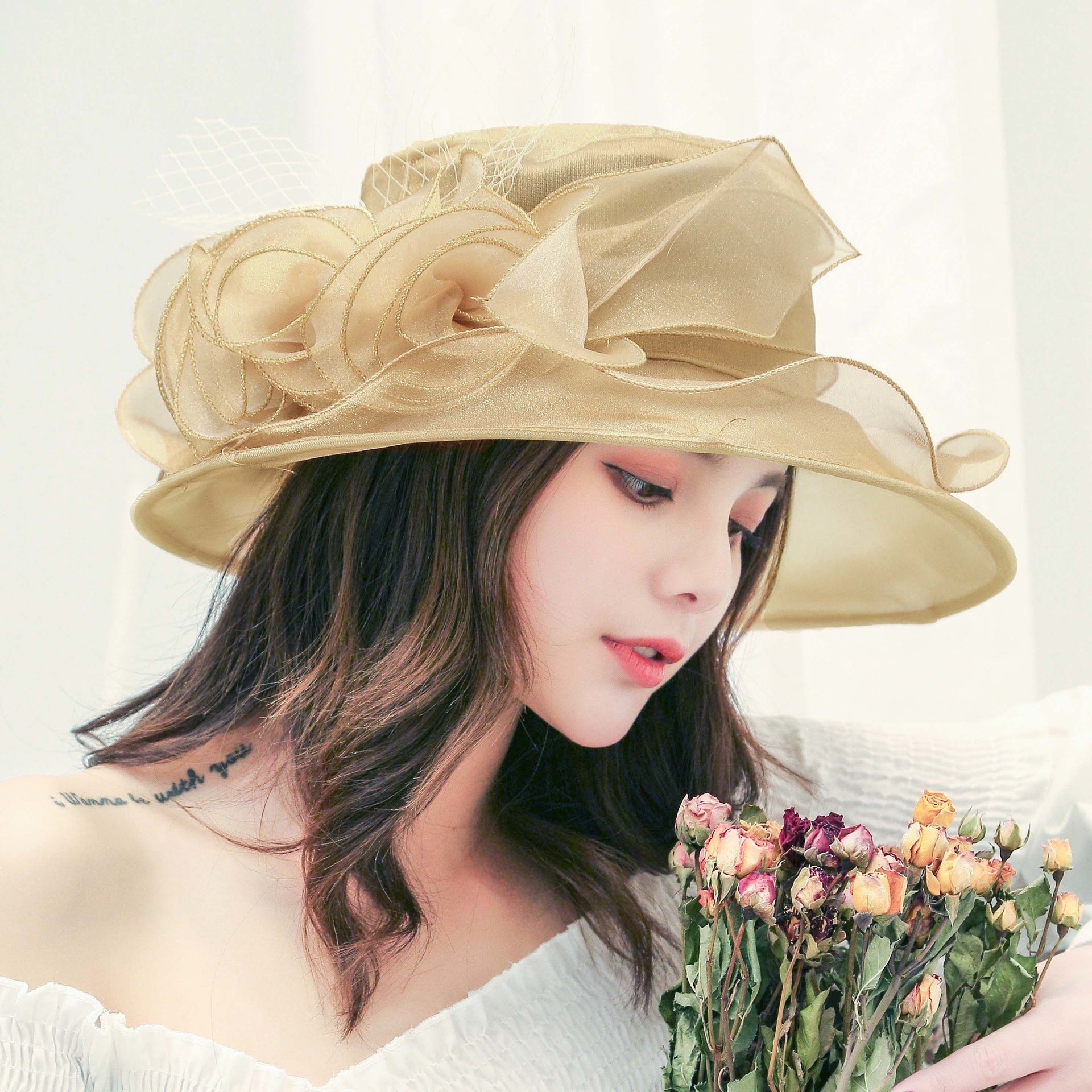 Elegant Organza Sun Hat for Women - Bowler Style Women's Sun Hat Mesh Bowler Hat Organza | Ectron Online