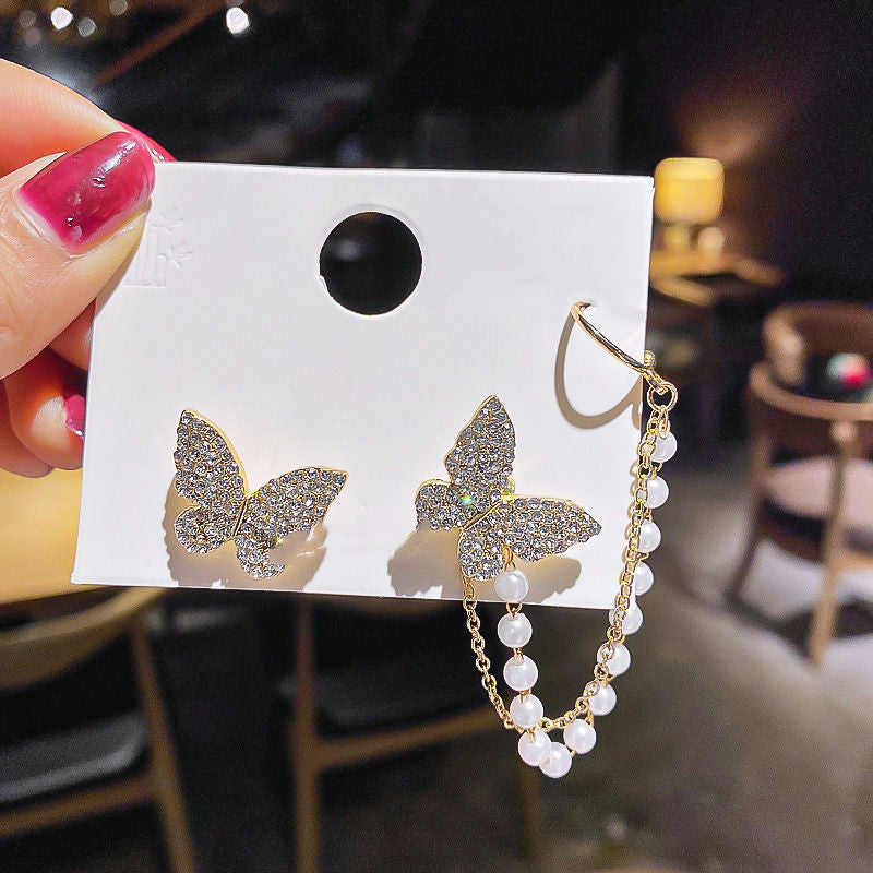 Fashion Long Chain Earrings Butterfly Ear Bone Clip New All-match Without Pierced Ears