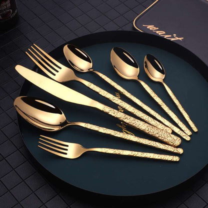 Embossed Textured Handle Steak Cutlery Set - Luxury Western Dining Embossed Textured Handle Steak Cutlery W | Ectron Online