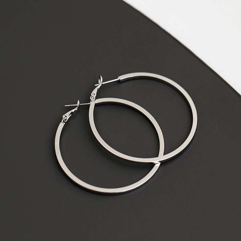 925 Silver Needle In Europe And The United States Wind Metal Glossy Texture Square Circle HOOP Earrings Exaggerated Earrings Tide People Personality Female