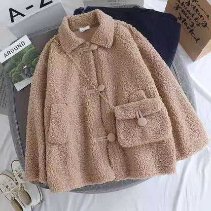 Lamb Wool Coat Female Fleece-lined Thick Loose