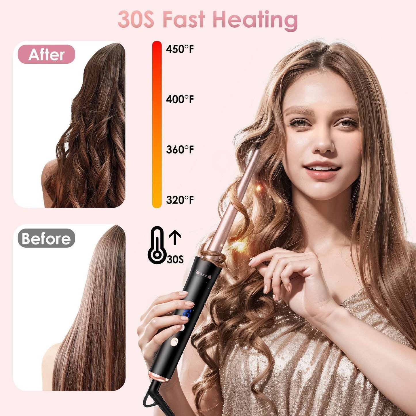 5-in-1 Curling Wand & Thermal Brush Set - Anti-Tangle Hair Curler 2 Type Options--1Pc 5 In 1 Curling Wand | Ectron Online