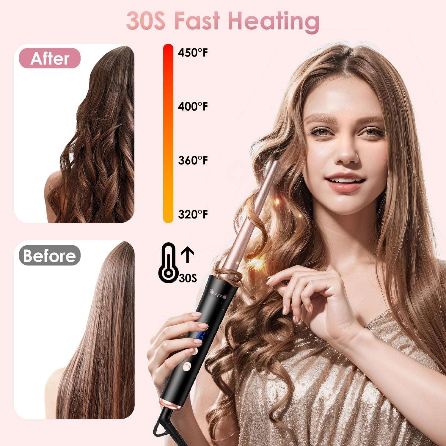 5-in-1 Curling Wand & Thermal Brush Set - Anti-Tangle Hair Curler 2 Type Options--1Pc 5 In 1 Curling Wand | Ectron Online